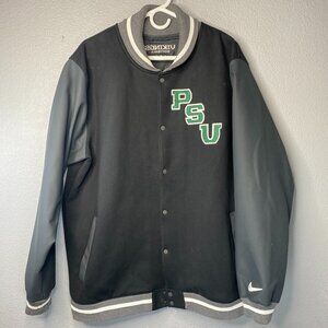 Nike Black & Gray Varsity Jacket with Green PSU Lettering